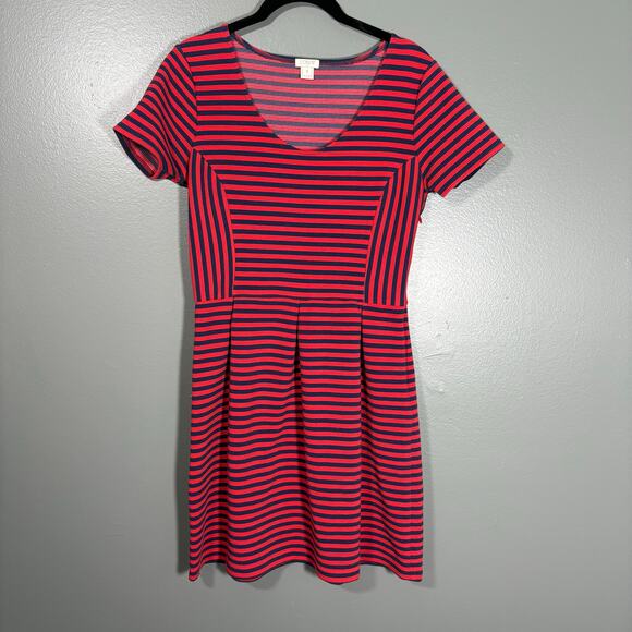 J Crew Women's Blue & Red Striped Preppy Nautical Dress - Size 8 - Pleated Skirt - Picture 1 of 8